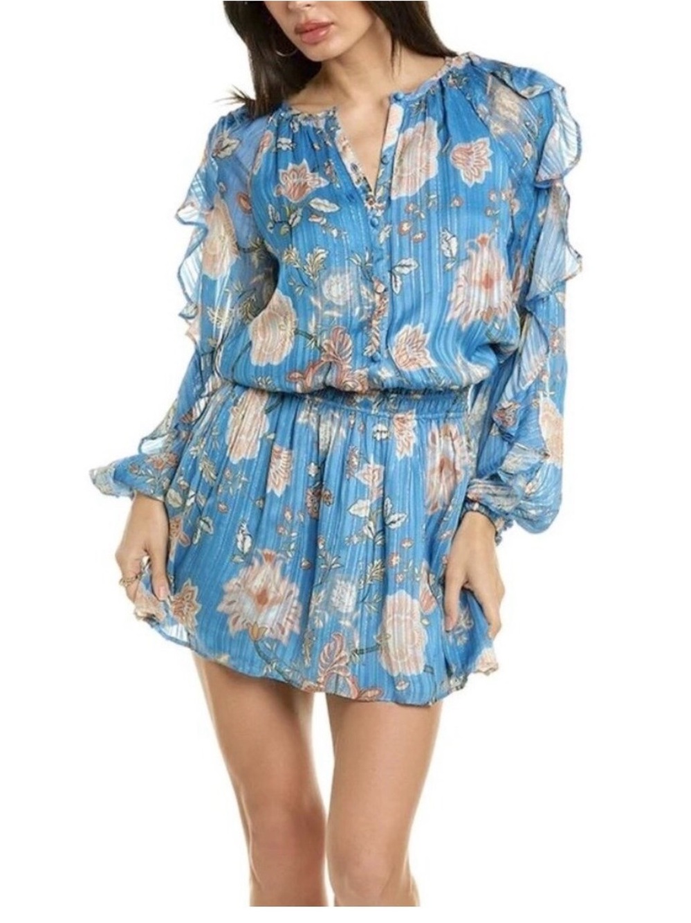 RAMY BROOK- Hamilton Blouson Sleeve Mini Dress Blue Size L